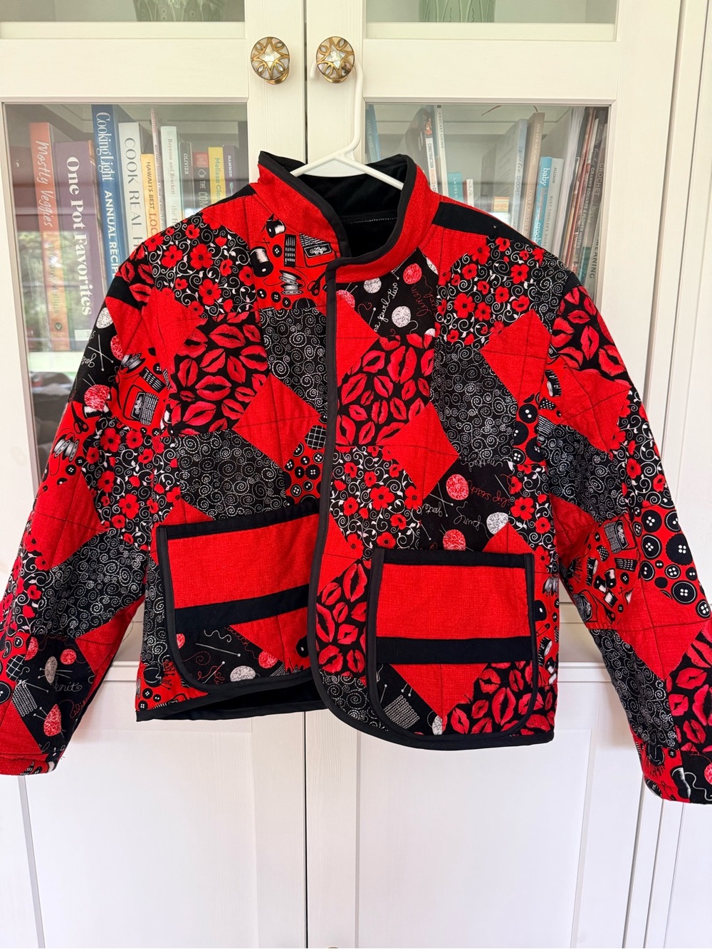 Red and Black Patchwork Quilted Jacket